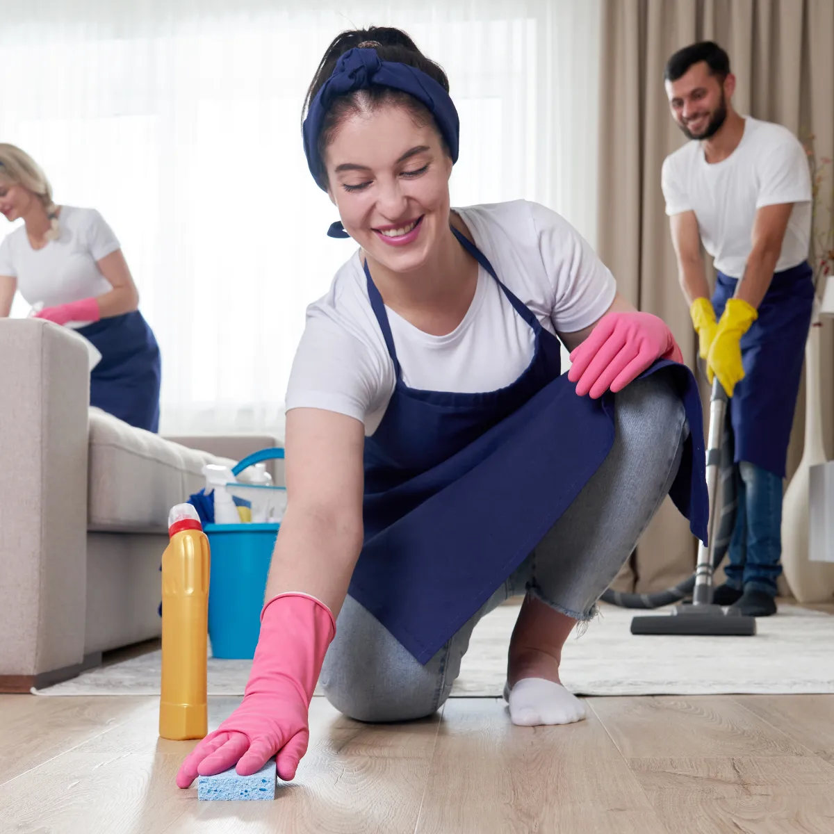 Professional cleaner mopping a commercial floor in Indianapolis