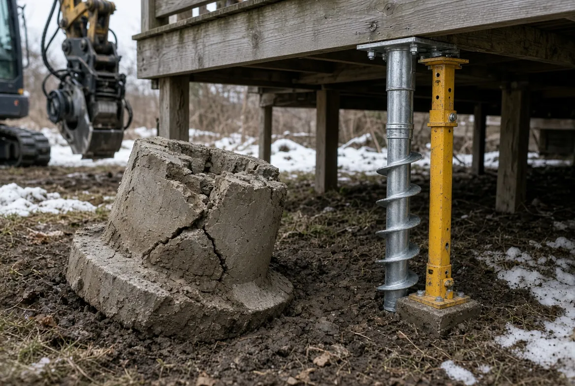 Replacing Heaved Deck Footings with Screw Piles in Hamilton