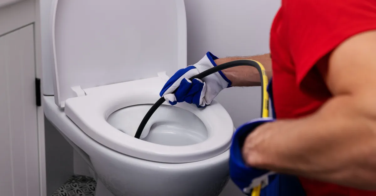 snaking a clogged toilet 