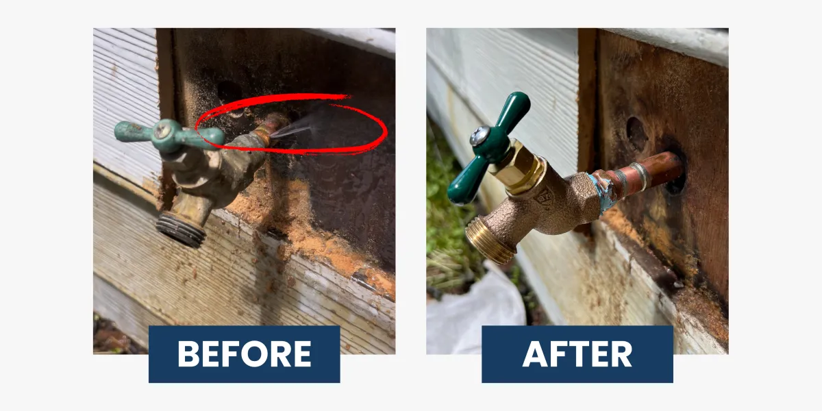 before and after a leaking pipe repair
