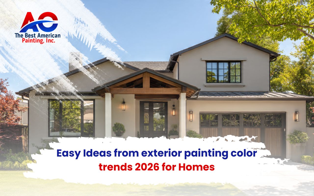 exterior painting color trends 2026 showing dark exterior shades with white trim