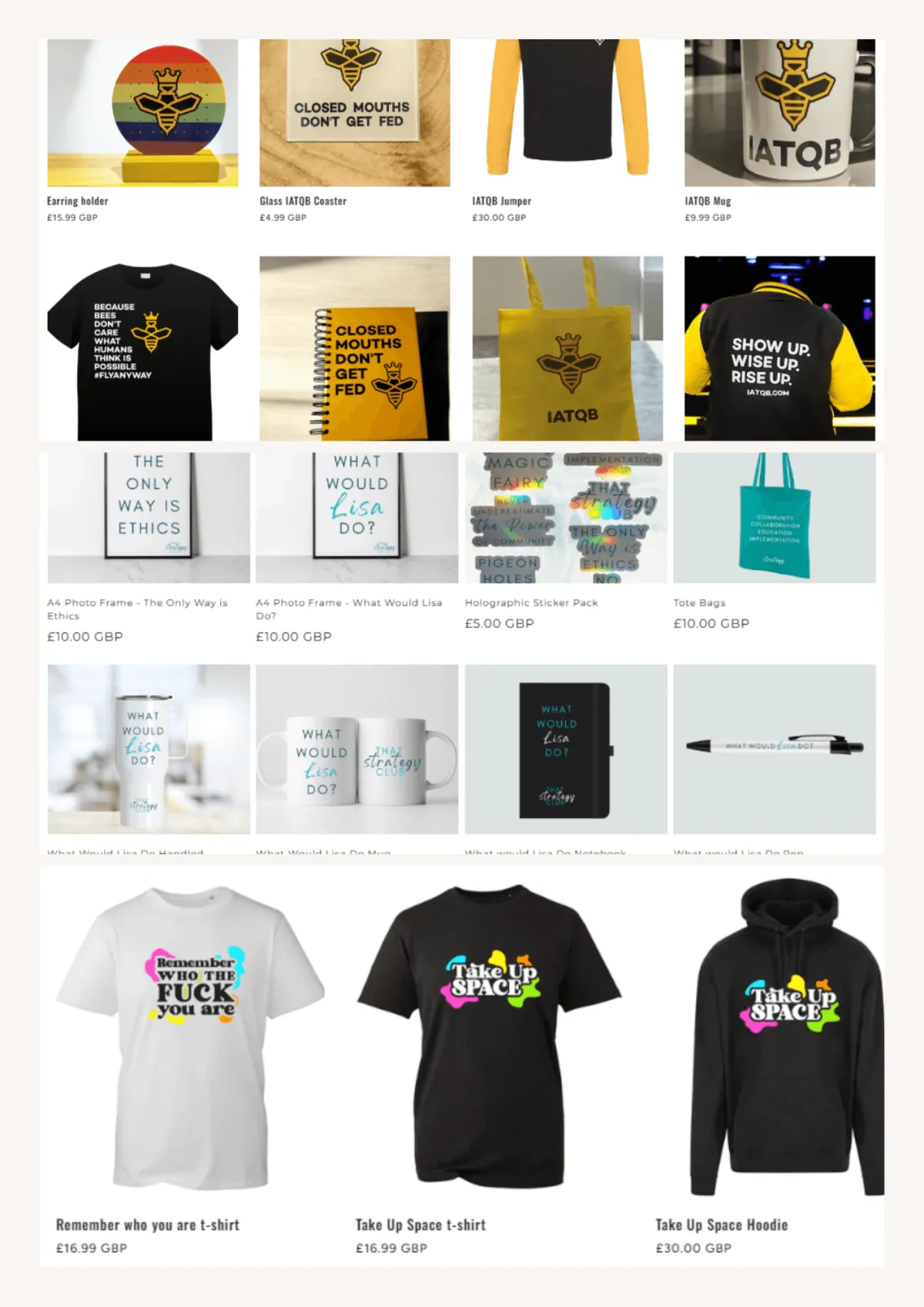 3 x ecommerce store fronts selling different products including Dani Wallace merch,  Lisa Johnson merch and Lindsay McGlone merch