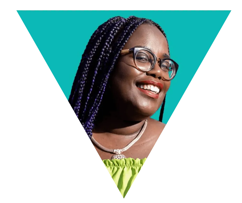 Photo of Regina Martin in a triangle - black female wearing glasses