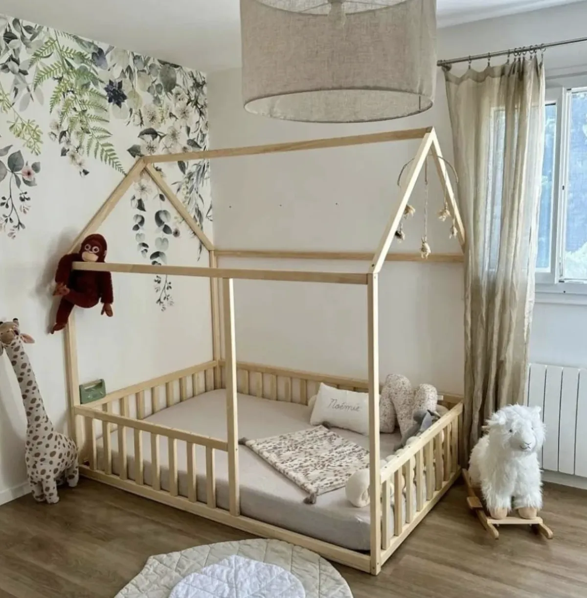 Handmade Wooden House Bed With Rails
