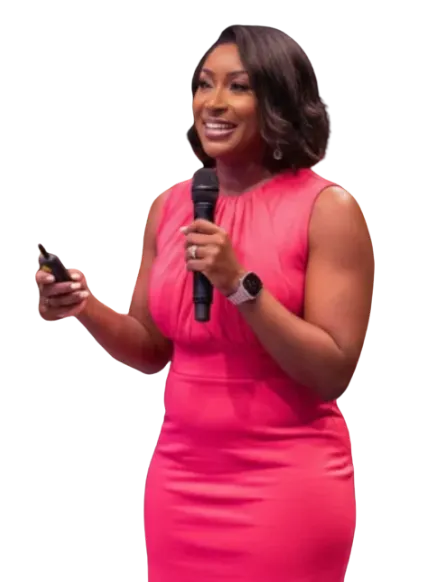 Professional headshot of a smiling Black woman with dark hair wearing a white blazer