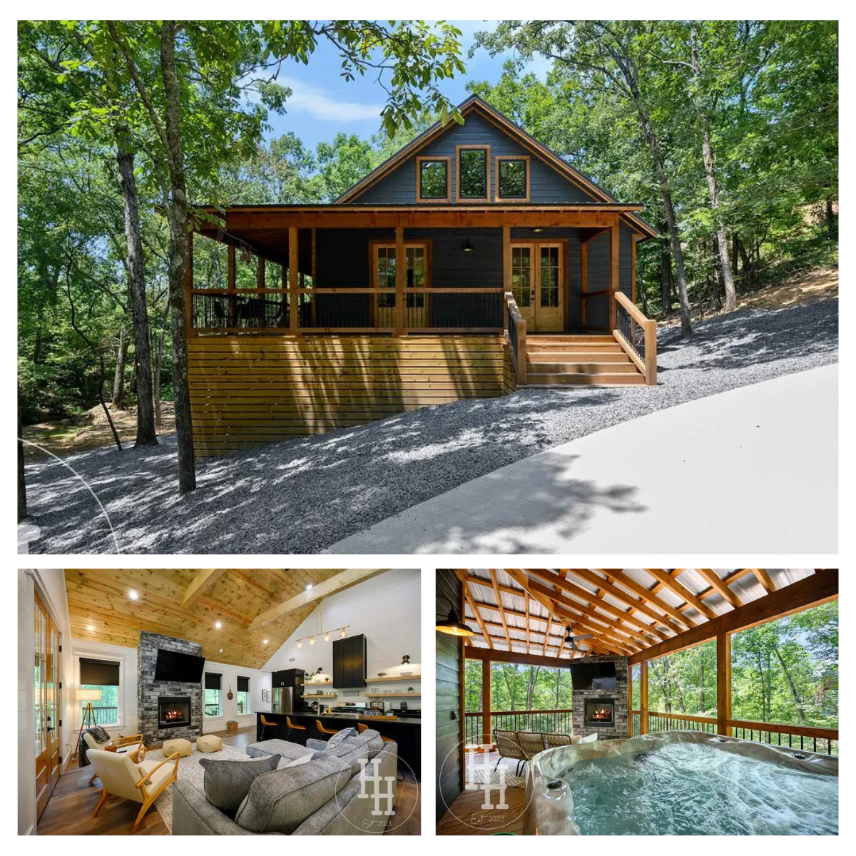 Find tranquility at Heavenly Hollow Cabin, a luxury retreat in Broken Bow, Oklahoma, where nature meets comfort amidst the pines near Hochatown, offering a serene creekside escape for up to 8 guests.