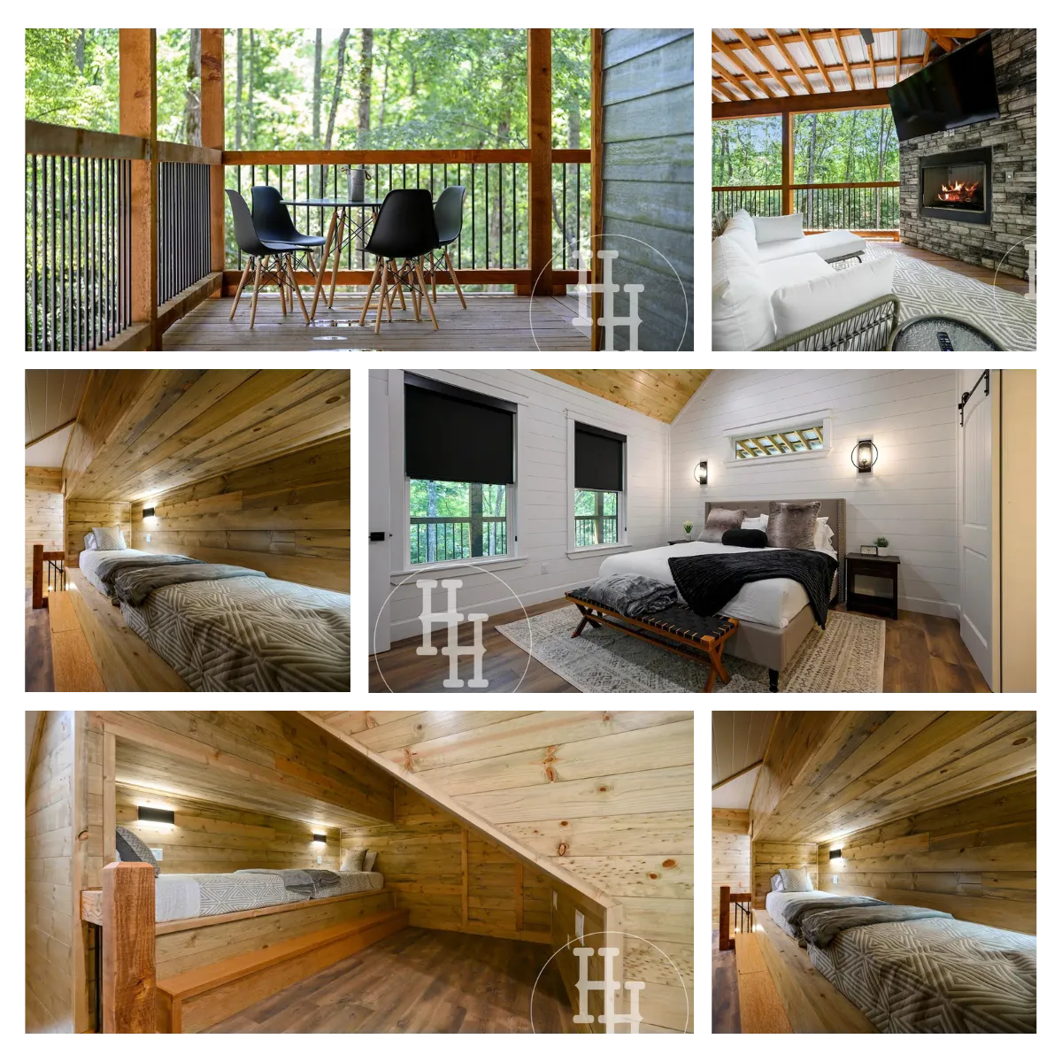 Heavenly Hollow Cabin in Broken Bow, Oklahoma offers a cozy outdoor retreat with a deck featuring a fireplace and hot tub, ideal for enjoying nature and family gatherings amidst the serene beauty of Carter Creek.