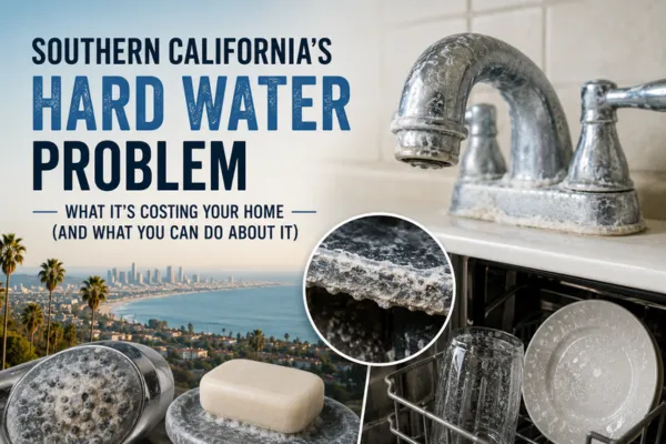 Hard water scale buildup on faucet in Southern California home — Pure Coast Water Co.