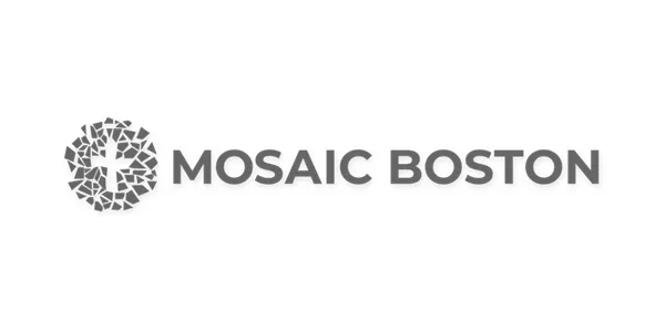 Mosaic Boston logo featuring a cross design and the brand name, symbolizing community and faith-based outreach in digital church initiatives.