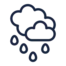 Annual rainfall icon – 60 inches Fort Walton Beach nearly double national average afternoon downpours June through September