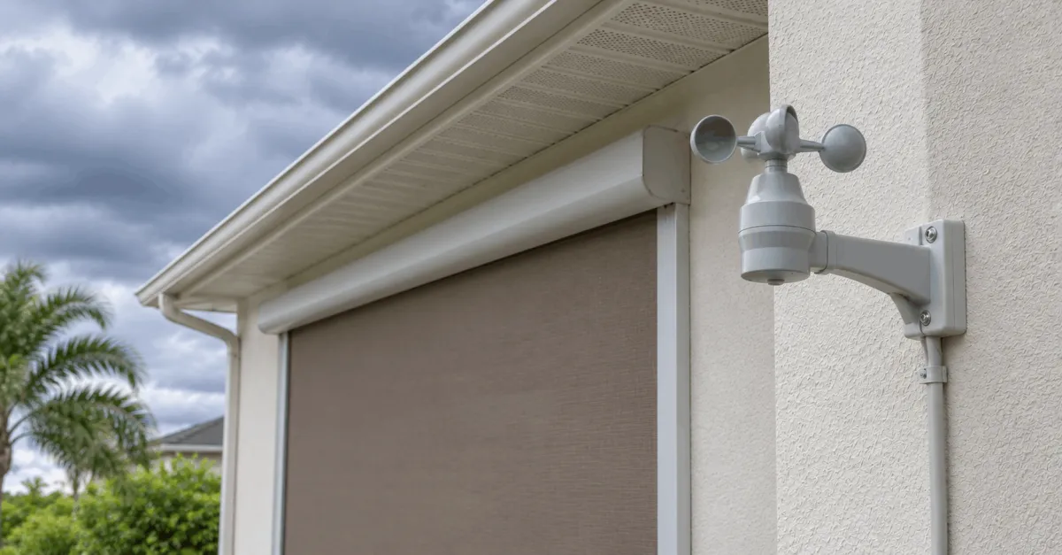 Wind sensor and rolled-up motorized screen in DeFuniak Springs, Florida by Aluminum Building Systems