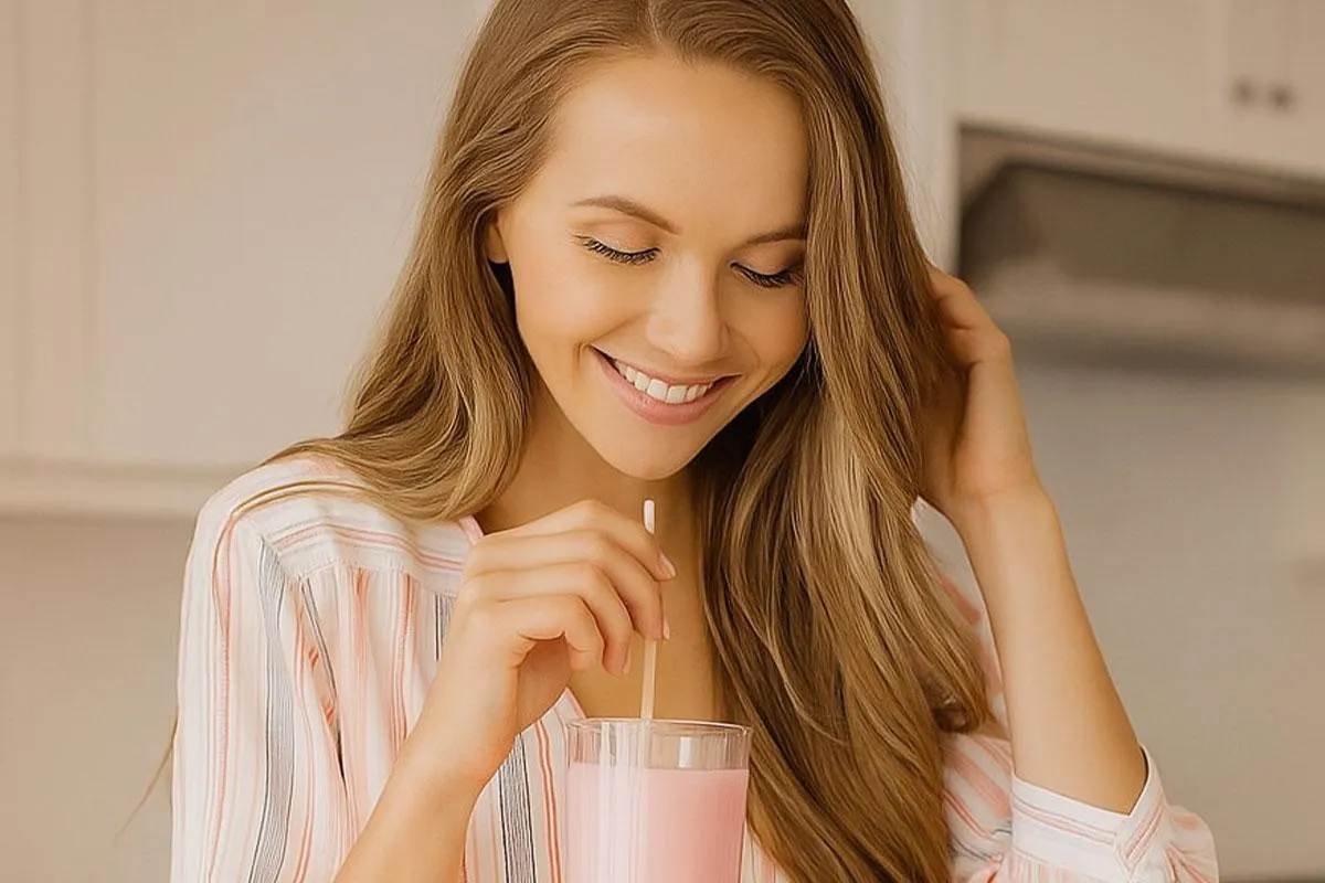 Woman brushing her healthy hair