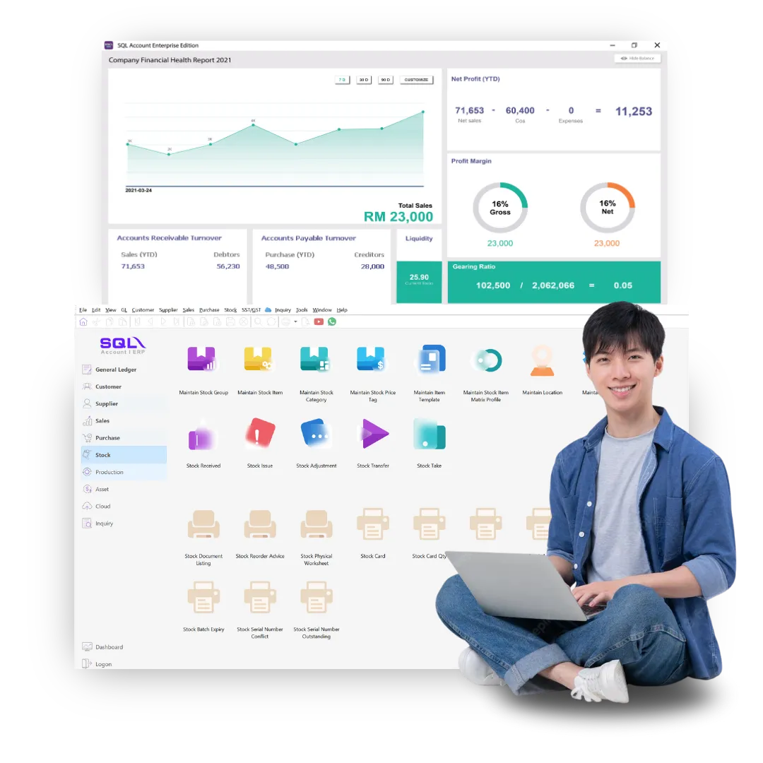 sql accounting software dashboard