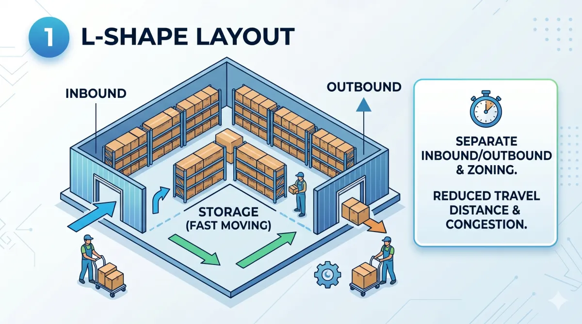 L shape warehouse layout design