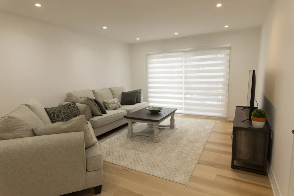 Zebra shades showing light control and privacy in a stylish room