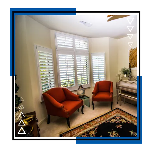 Plantation shutters in a bright living room in Port St Lucie, FL