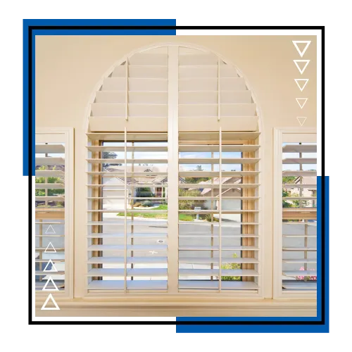 Custom plantation shutters in a bright living room in Palm Beach Gardens, FL
