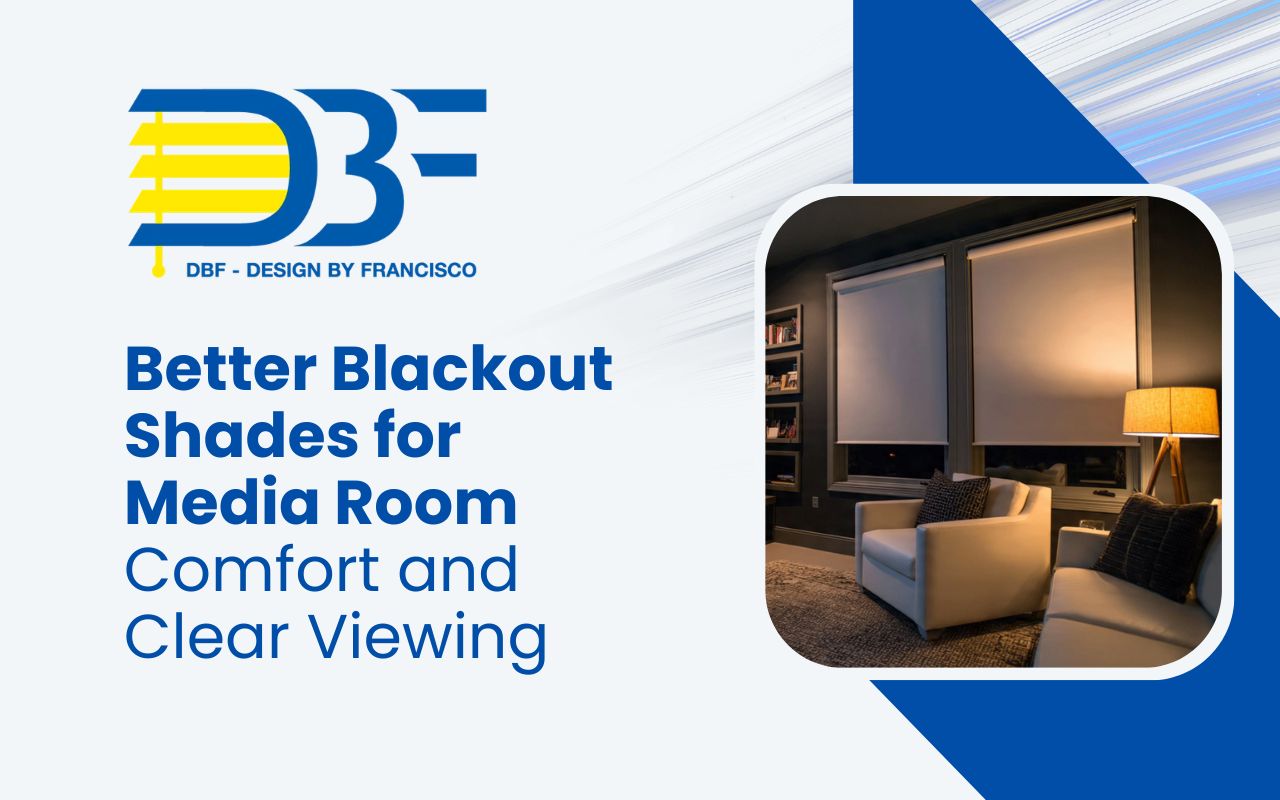 blackout shades for media room with dark walls and clear TV screen