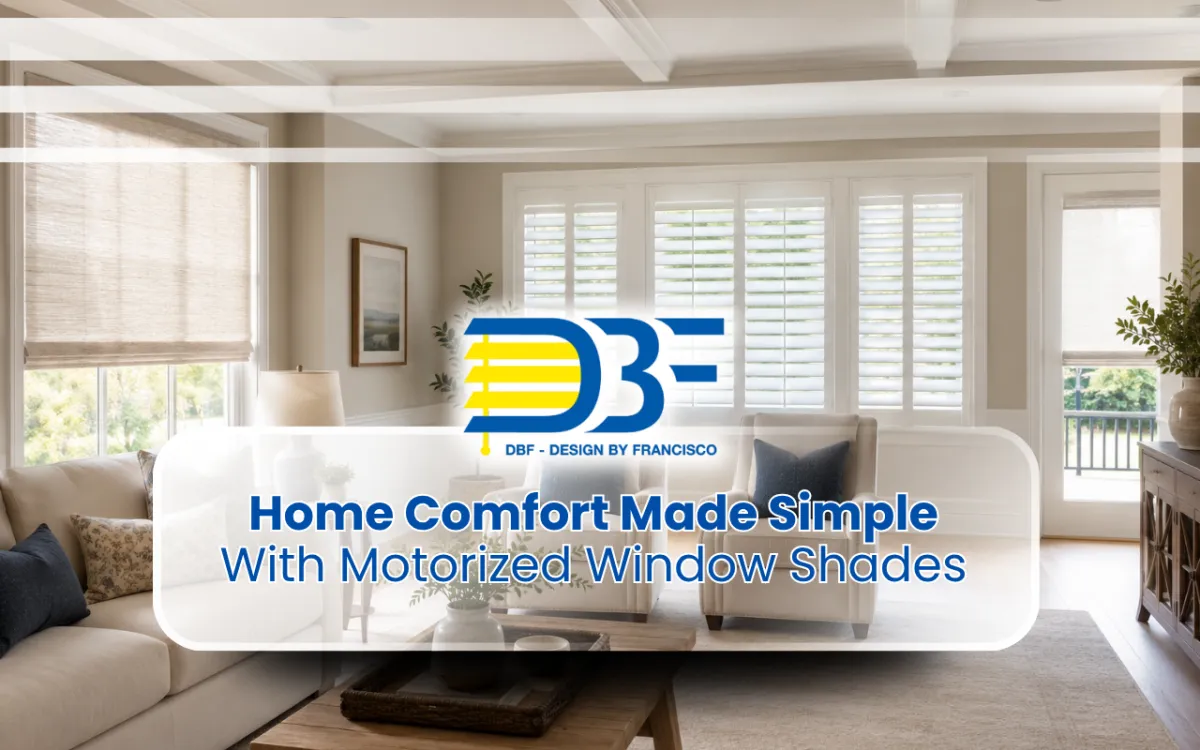 motorized window shades in a bright living room