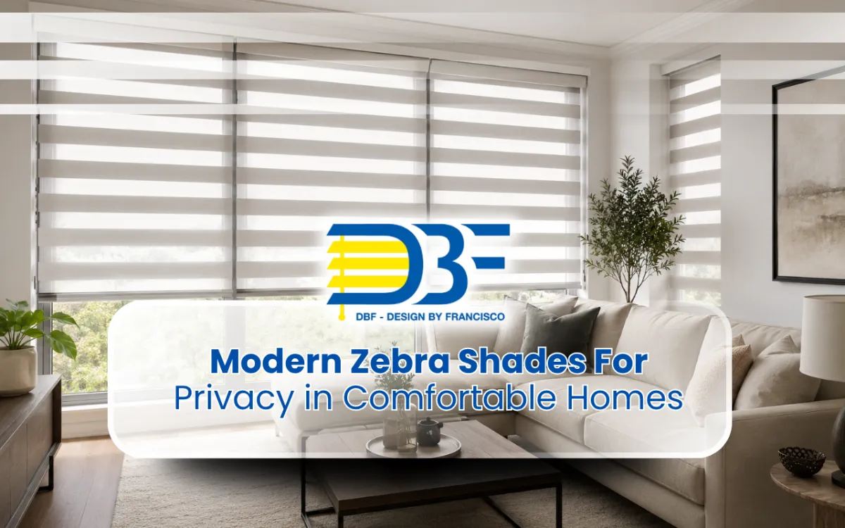Zebra shades for privacy in a bright living room