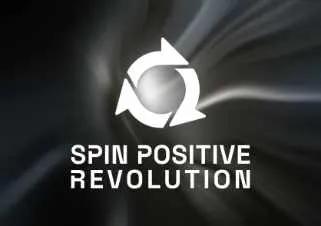 The Spin Positive Revolution logo in white over a black background with silver energy radiating from the center.