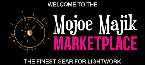 The Mojoe Majik Marketplace logo on a black background. The words Mojoe Majik are in large white typeface with the word Marketplace below in magenta. To the left is the Mojoe Majik Markeplace graphic of a bronze circle with a crescent moon in the middle. Above the logo are the words "Welcome To The" and below the logo is the tagline The Finest Gear For Lightwork