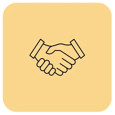 Bars on Wheels client service handshake icon representing professional event bar partnerships and hospitality service