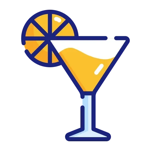 Bars on Wheels citrus cocktail icon featuring a refreshing mixed drink with orange garnish for mobile bar events