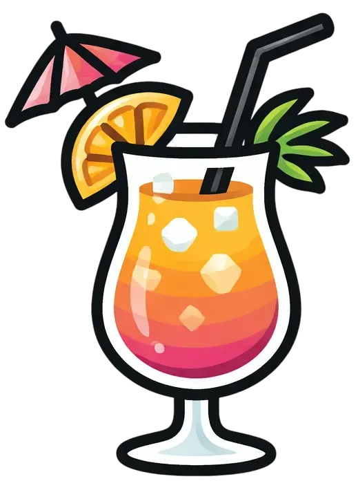 Bars on Wheels tropical cocktail icon featuring a colorful mixed drink with citrus garnish for party and event bartending services