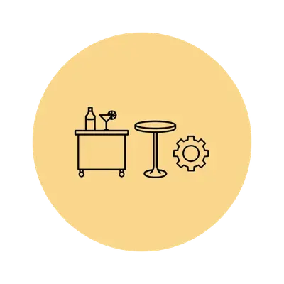 Bars on Wheels mobile bar setup icon representing portable bartending stations and customized event bar service setups
