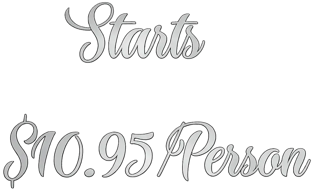 Bars on Wheels premium package pricing graphic showing event bar service starting at $10.95 per person