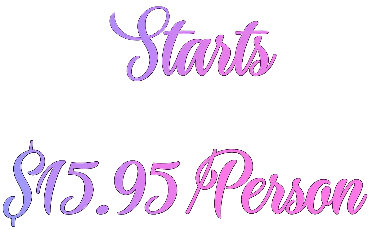Bars on Wheels luxury package pricing graphic showing premium mobile bar service starting at $15.95 per person