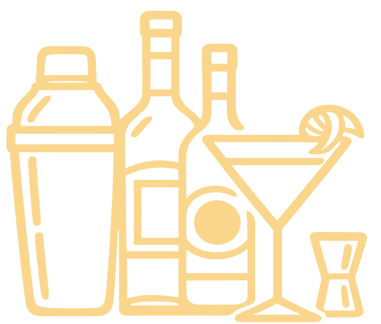 Bars on Wheels bottle silhouette icon representing beverage service and mobile bartending supplies for special events