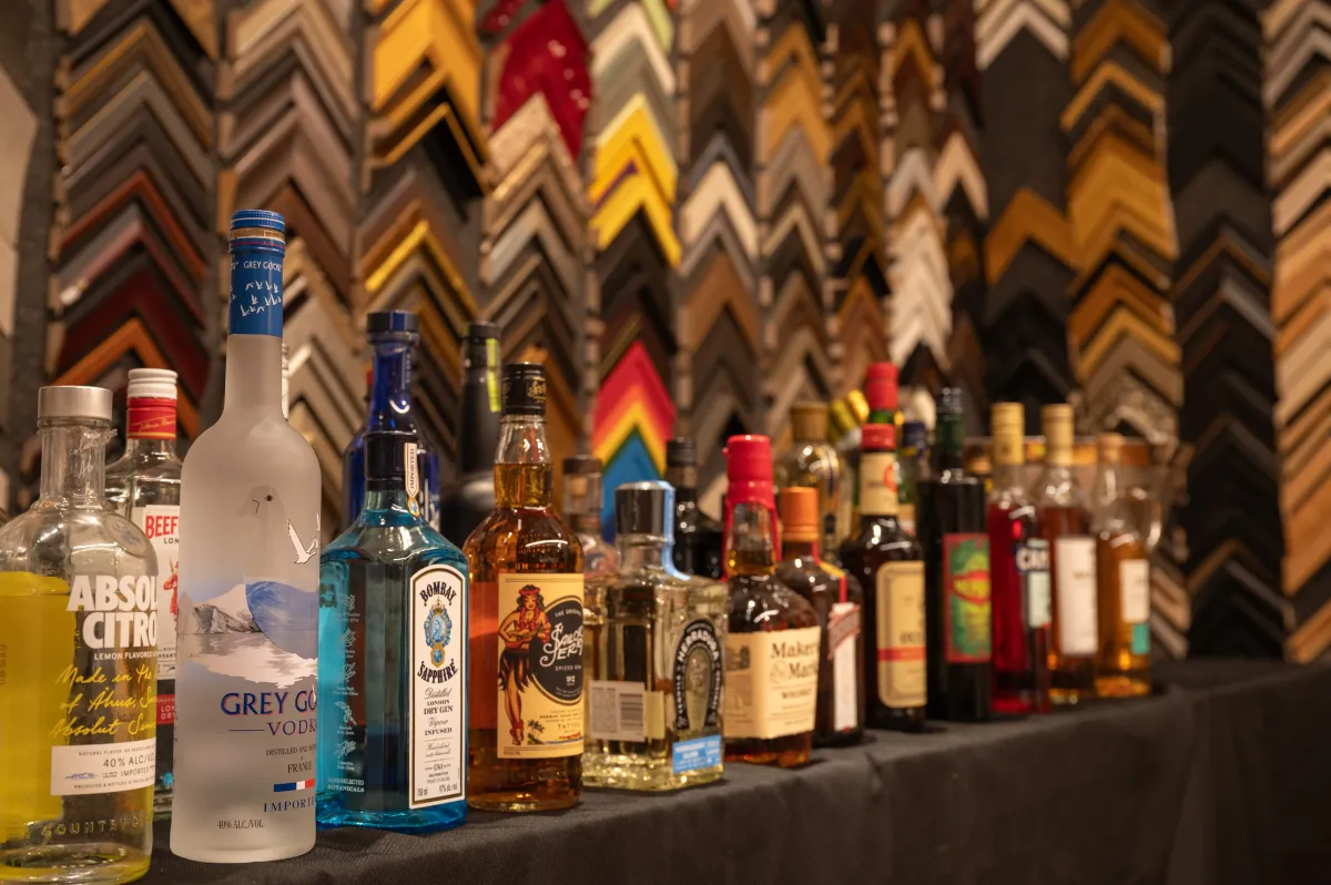 Bars on Wheels premium liquor display for a mobile bar catering event