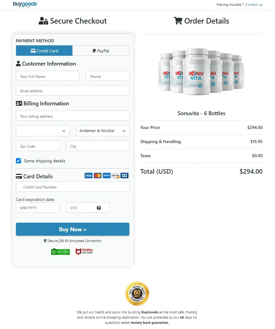 sonuvita order page