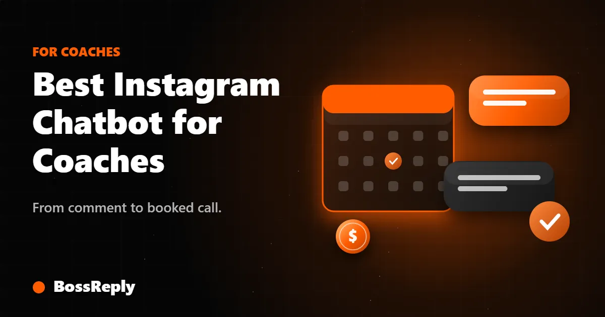 Best Instagram chatbot for coaches cover: booking calendar with a checked date and chat bubbles