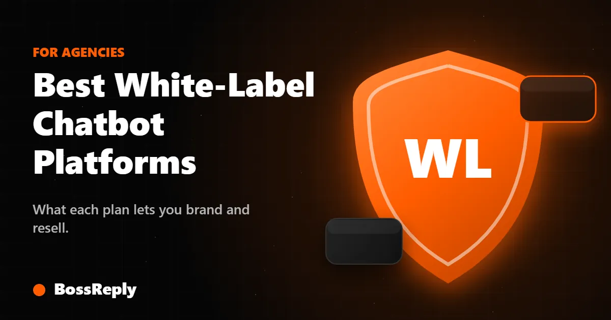 Best white-label chatbot platforms for agencies cover: glowing shield with WL badge