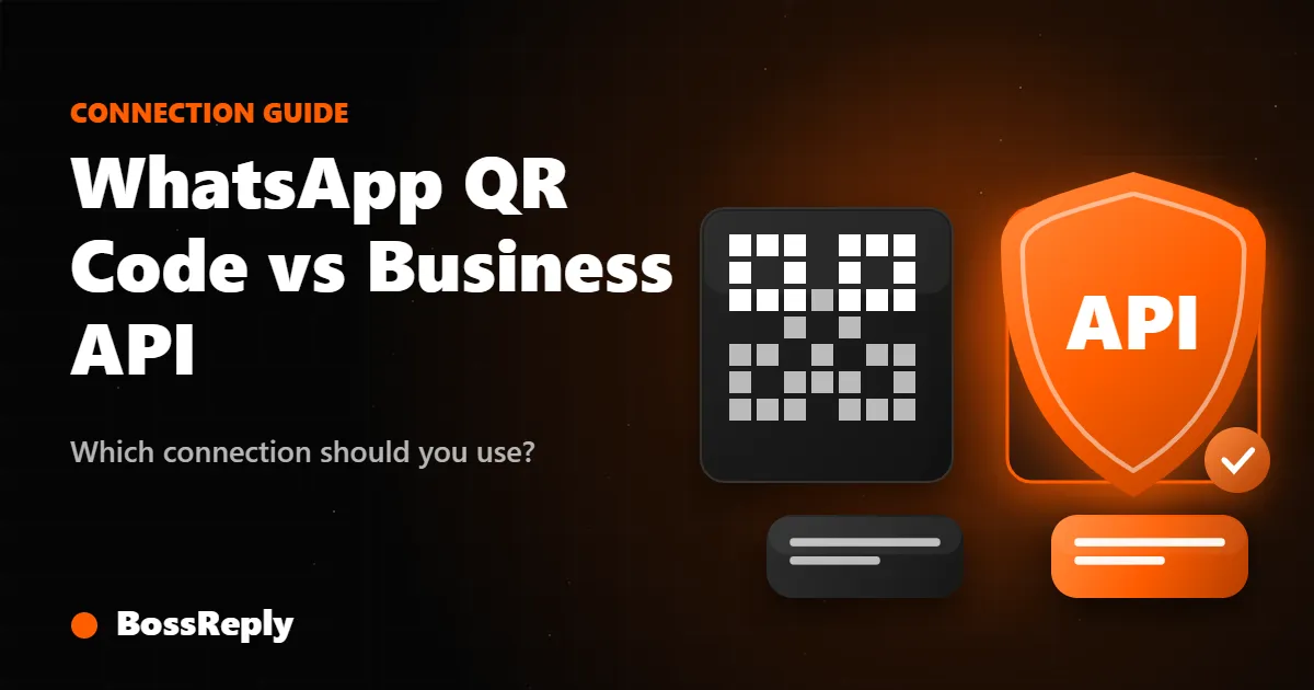 WhatsApp QR code vs Business API cover: QR code beside an API shield