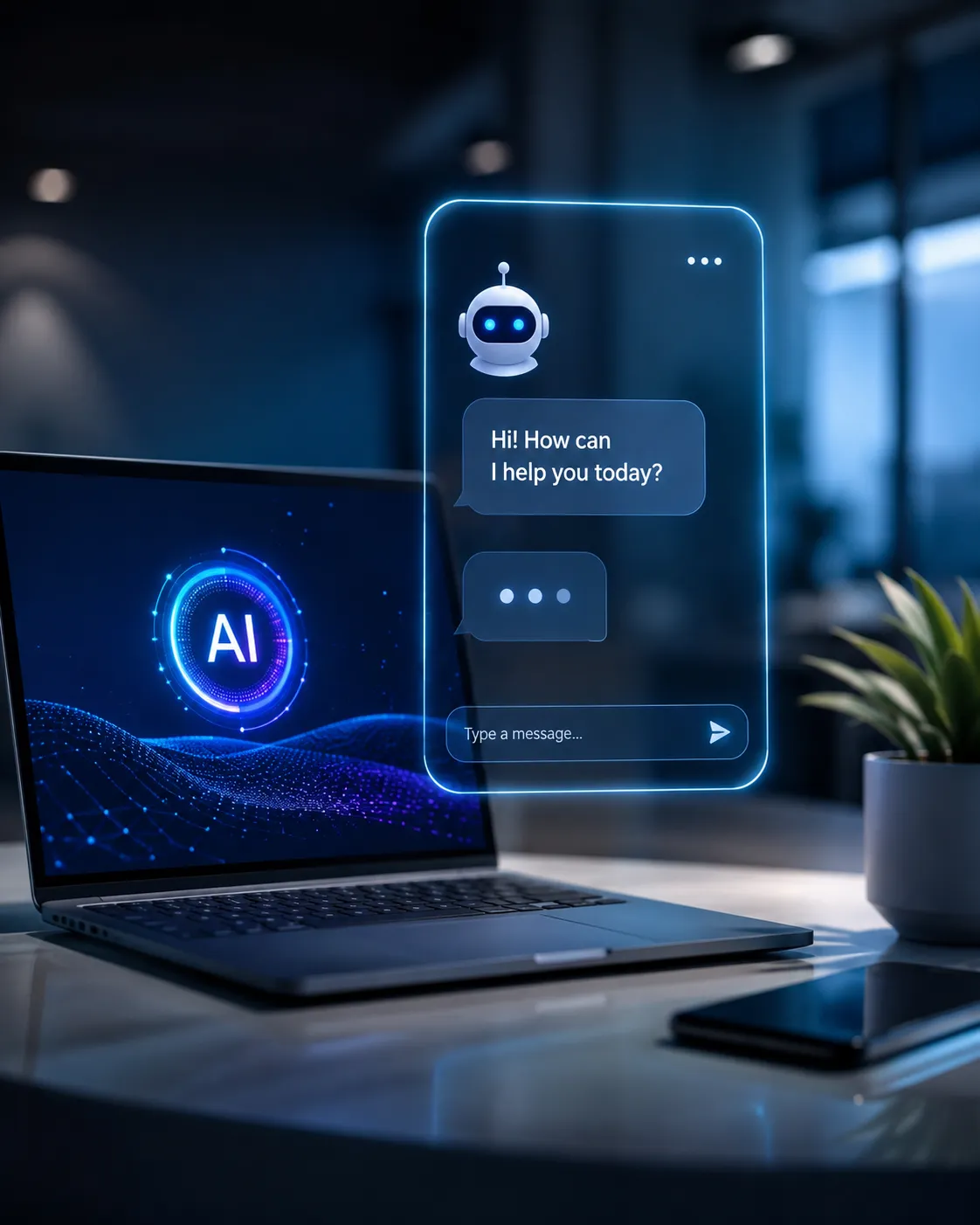 AI-powered web chat engaging a website visitor through a conversational chat interface.