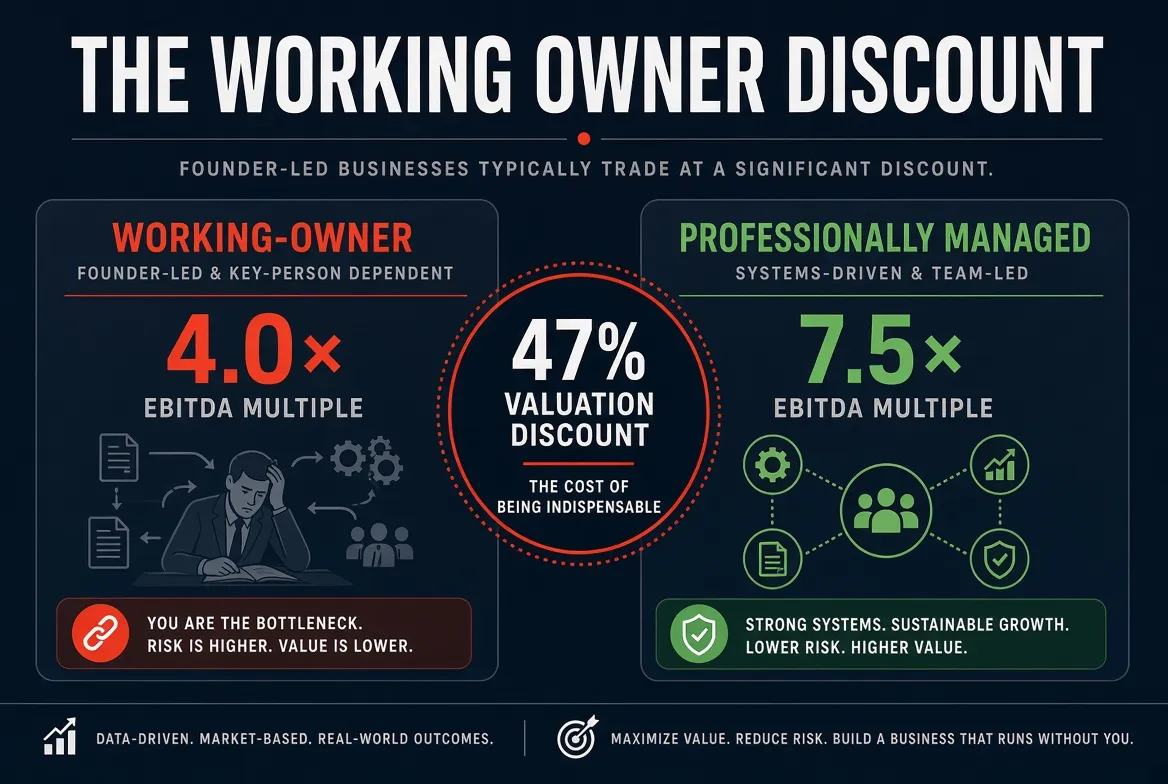 The Working Owner Discount: How Owner Dependency Cuts Valuations by Nearly Half (and the Systems That Close It)