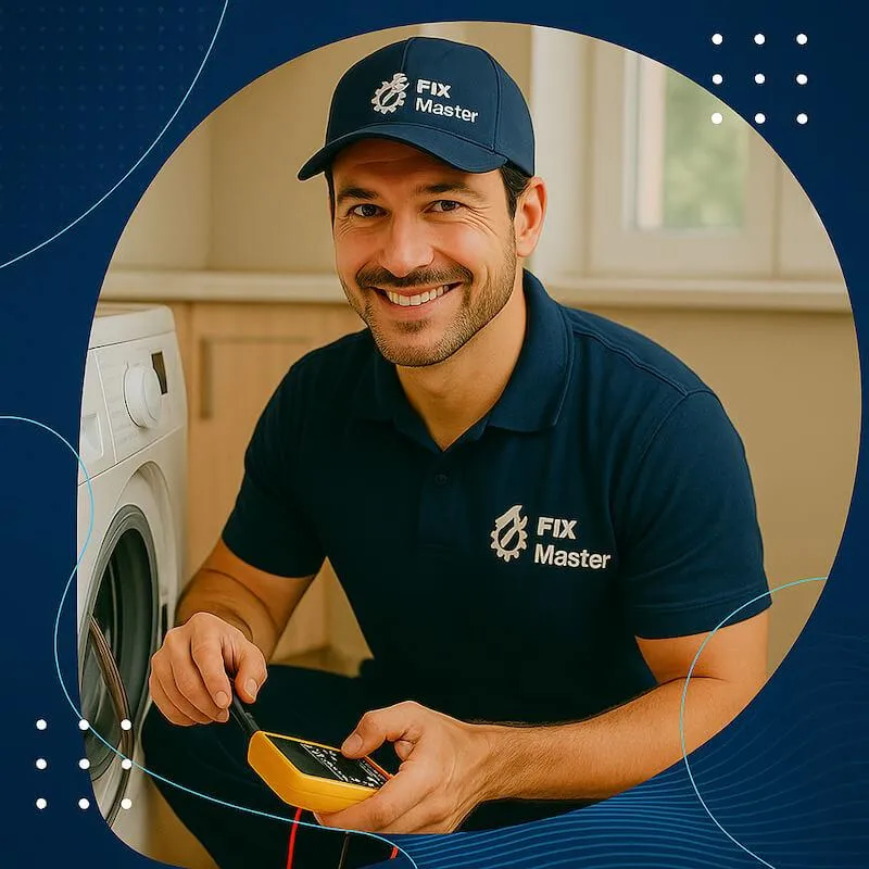 Experienced appliance repair technician from Fix Master testing washing machine in Thornton, CO