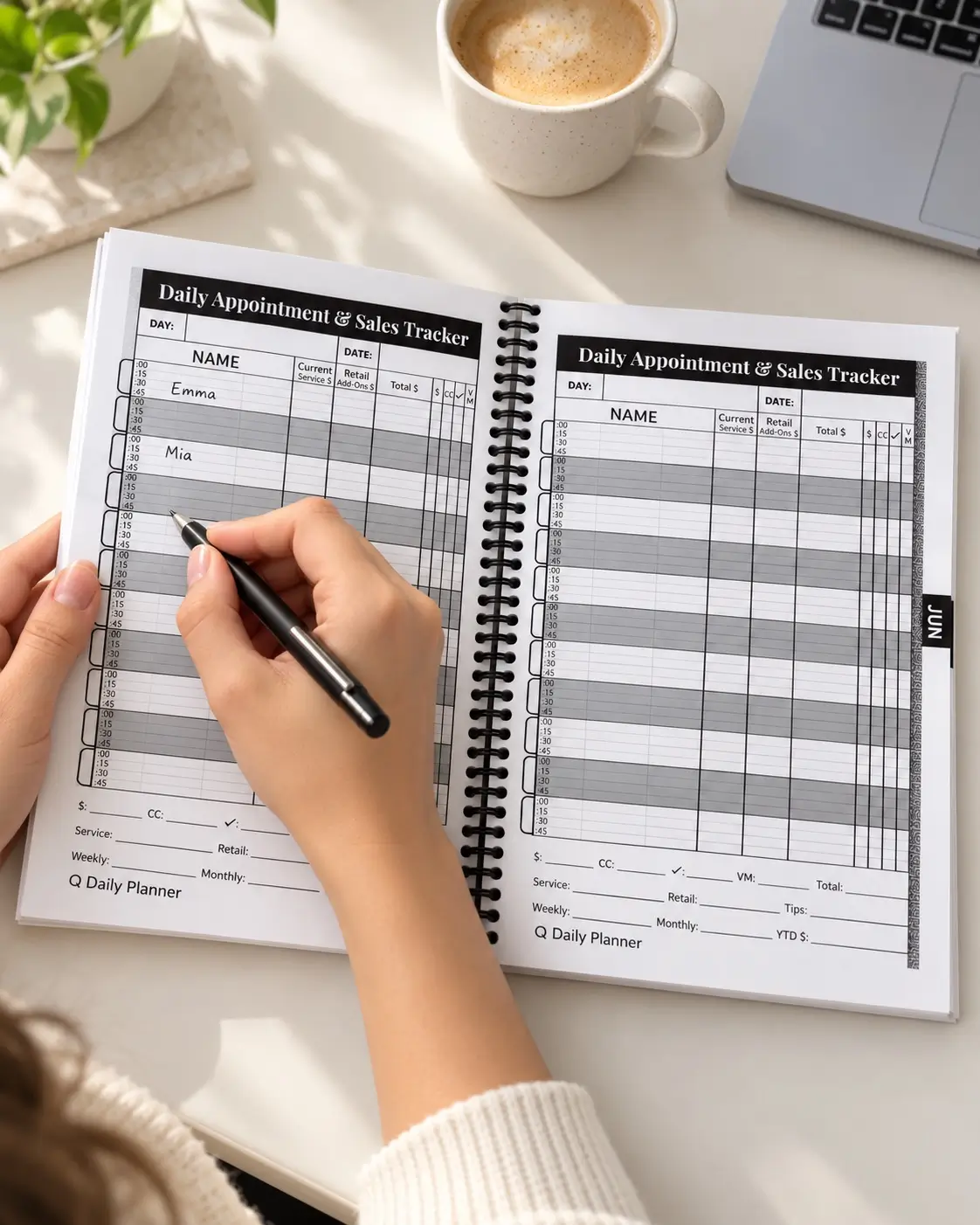 Track the Day interior layout showing prioritized daily actions and time management blocks