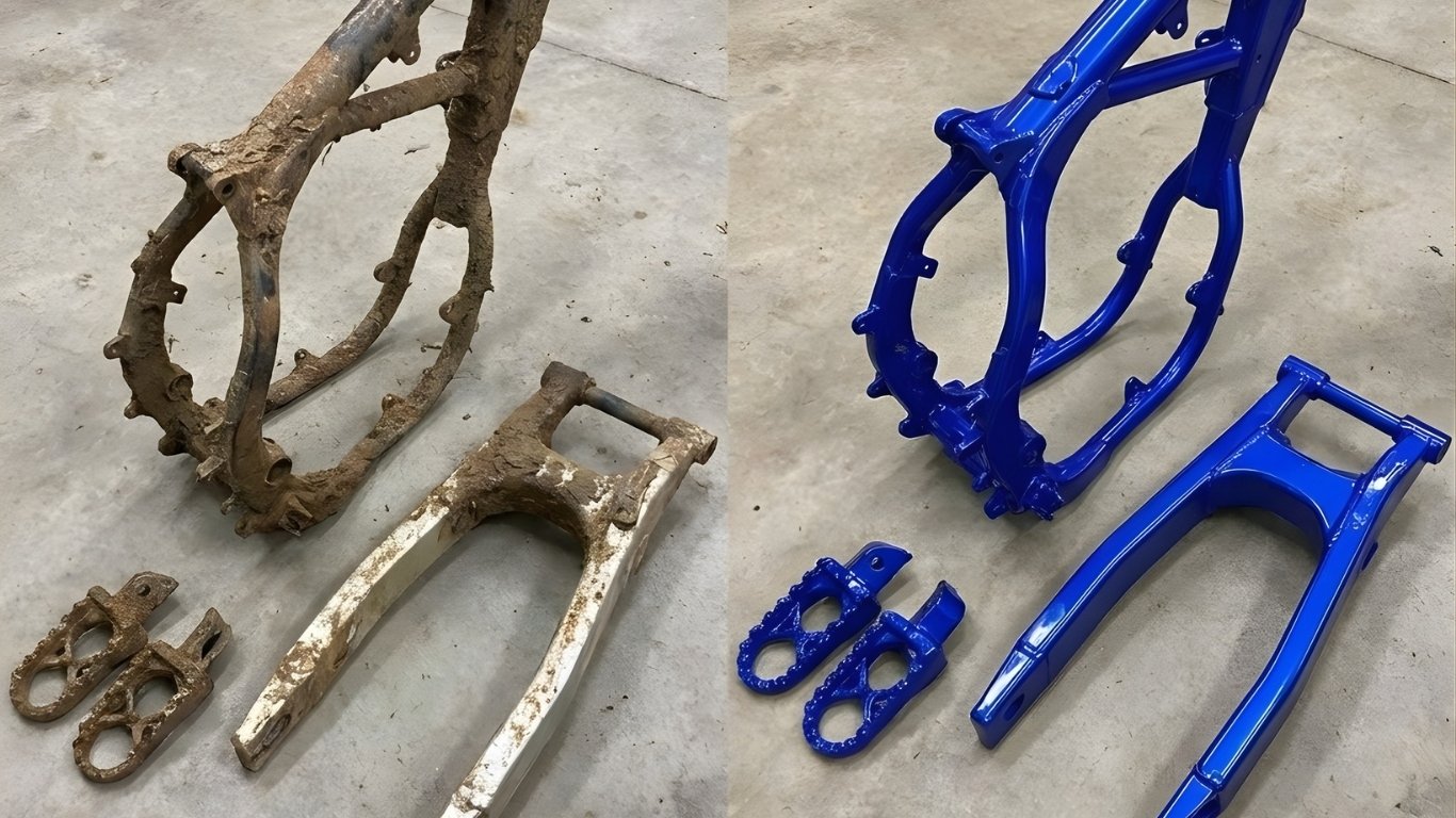 Before and After Dirt Bike Powder Coating