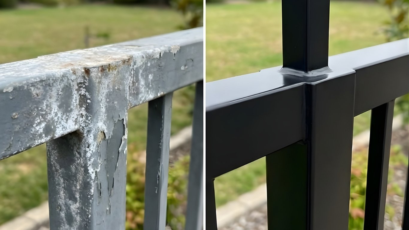 Before and After Aluminum Fence Powder Coating