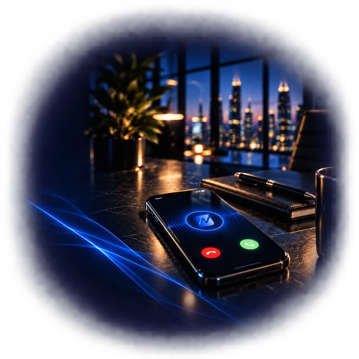 Phone with incoming call with Skynovix logo