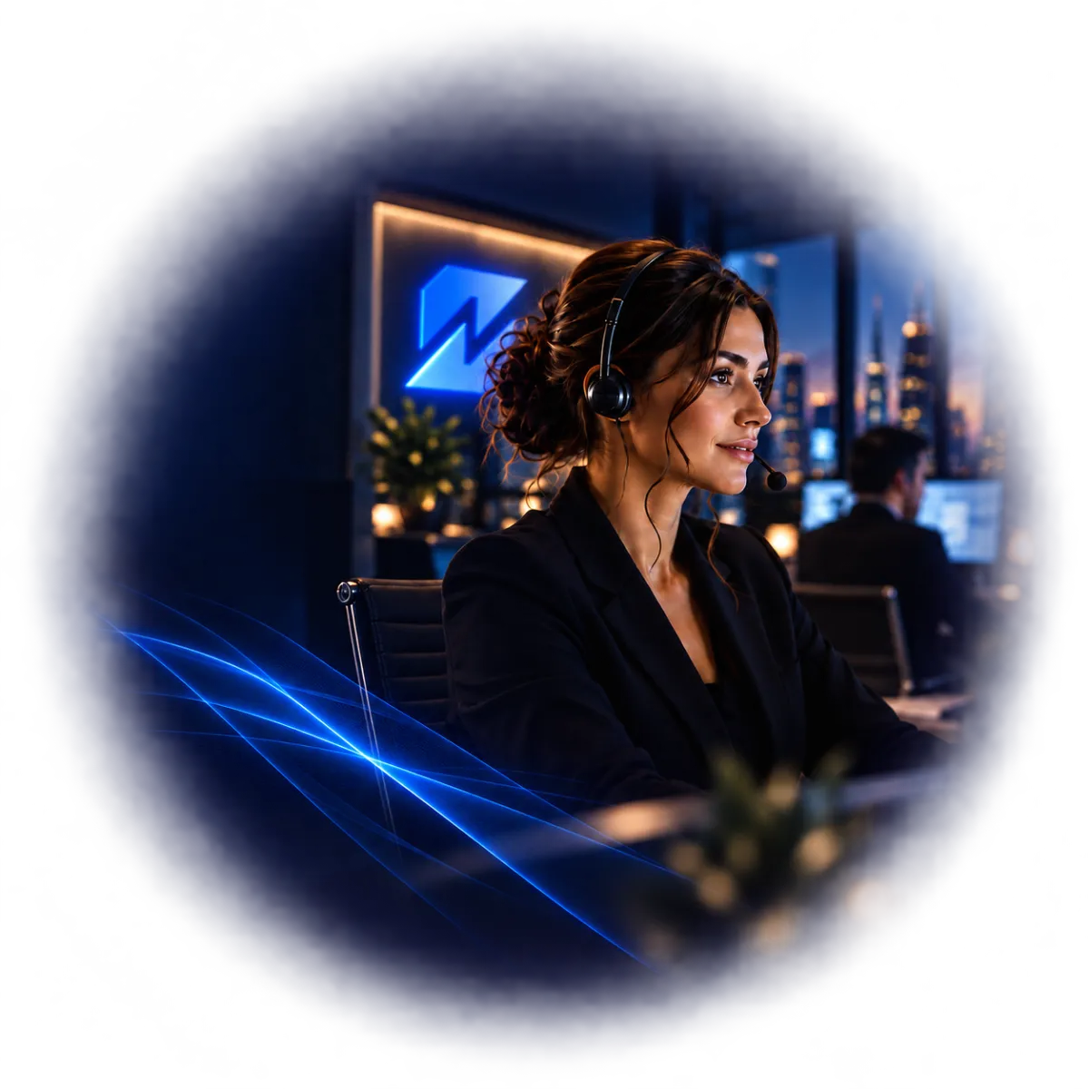 Receptionist with call headset in skynovix office
