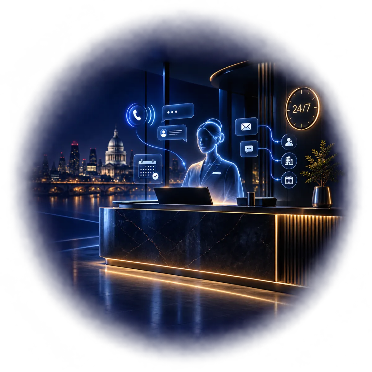 Front desk holographic virtual receptionist