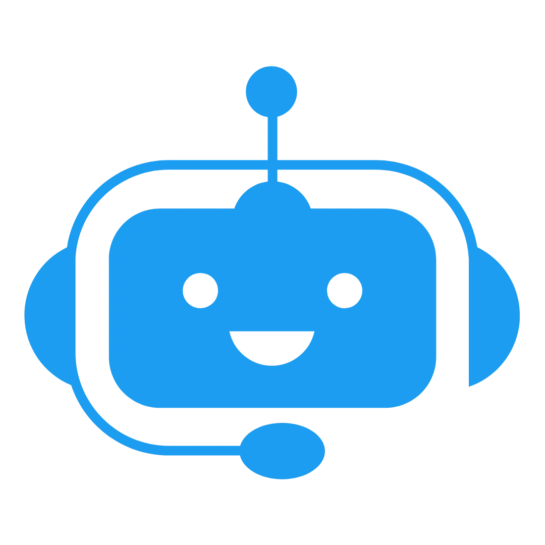 Blue chatbot icon with a smiling face and headset, representing AI virtual agents for customer engagement and lead capture.