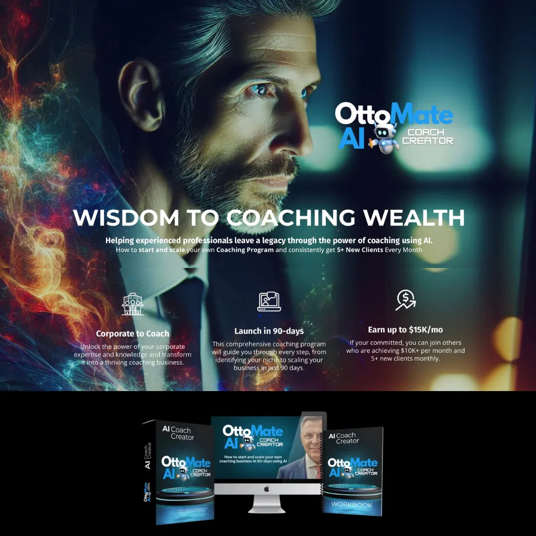 OttoMate 360 AI chatbot character promoting 24/7 customer support solutions, emphasizing training, customization, and powerful AI models.