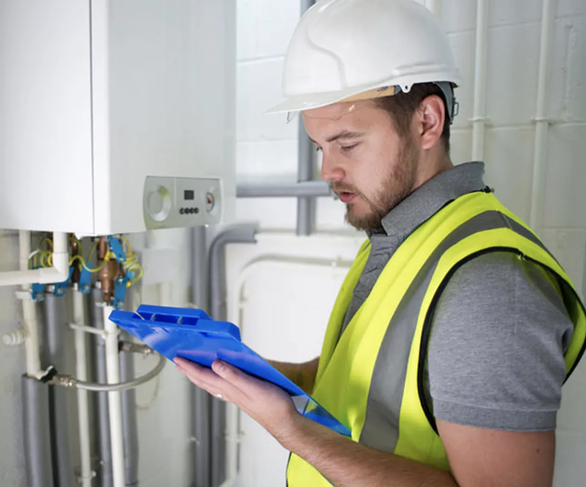 Wilt Mechanical service technician checking HVAC system data Harrisburg PA